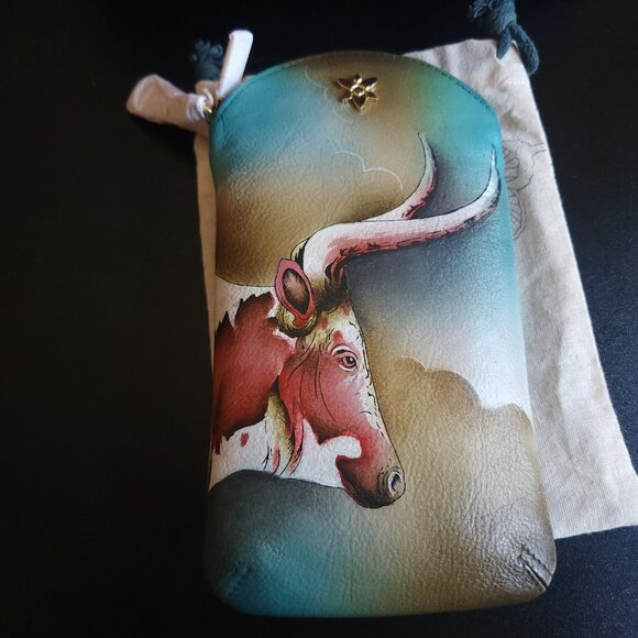 Anuschka Handpainted Leather Pouch Texas Longhorn Western NWT *LIVE SHOW listing - Picture 4 of 15